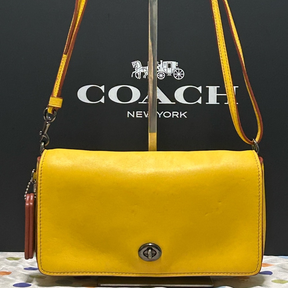 COACH Dinky “Canary” Glovetanned Leather Convertible Strap Shoulder/Crossbody